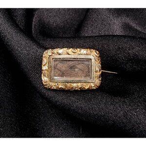 Antique Victorian Era 10k Gold Mourning Brooch With Woven Hair Memento